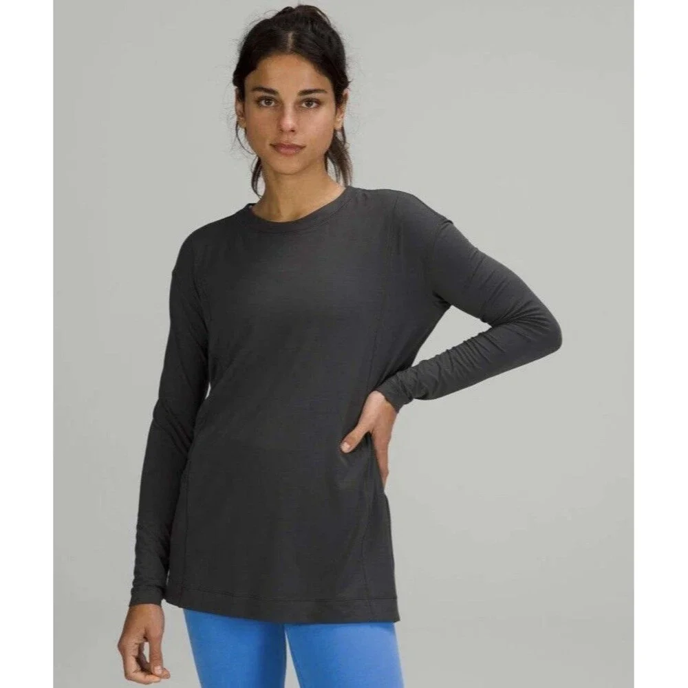 Lululemon Modal Pleated Back Long Sleeve Shirt Running Gym Yoga Black Size 10